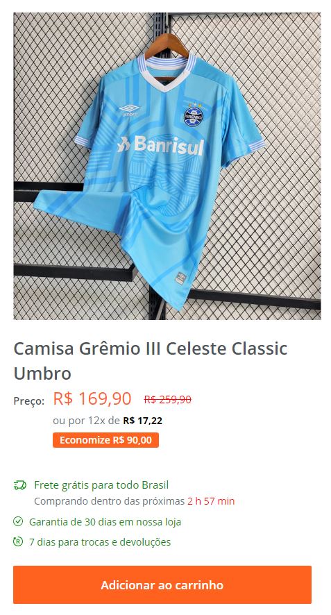 Camisa Grêmio III Celeste Classic Umbro